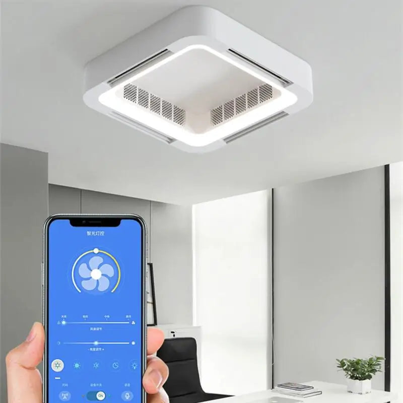 Ventilateur de plafond carré blanc avec application intelligente - vue 3 sur 8
