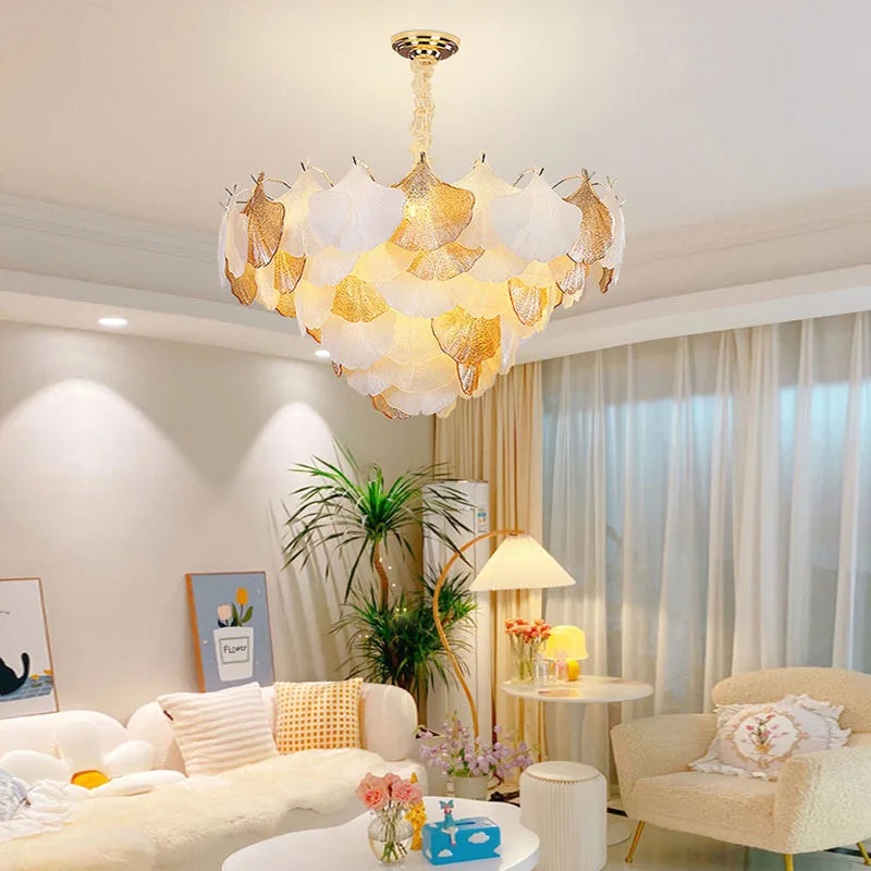 lustre suspendu led art déco ginkgo dimmable pour un éclairage élégant - vue 3 sur 14