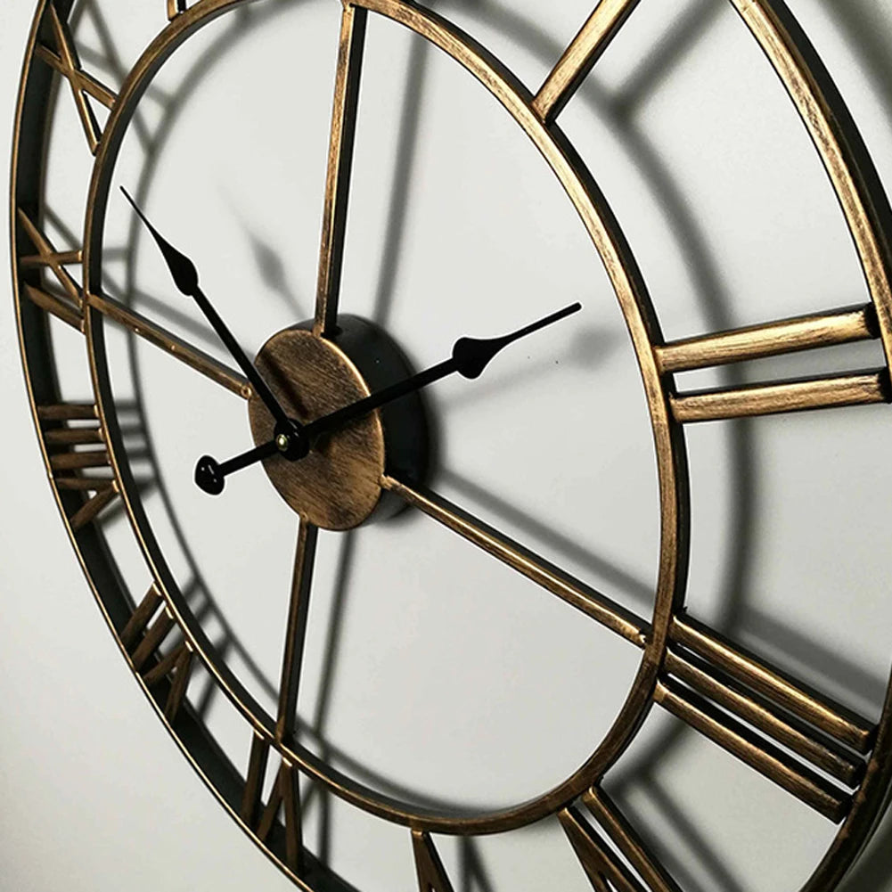 horloge murale moderne rétro en métal avec chiffres romains silencieuse - vue 8 sur 8