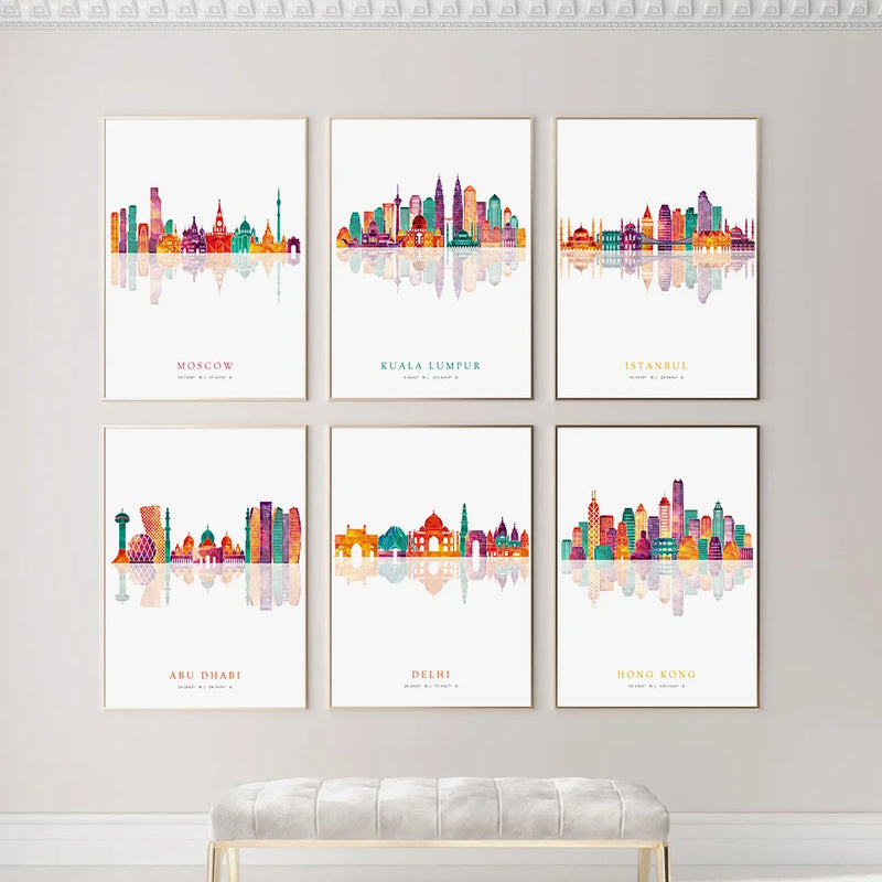 affiches art mural des skylines de paris londres new york madrid