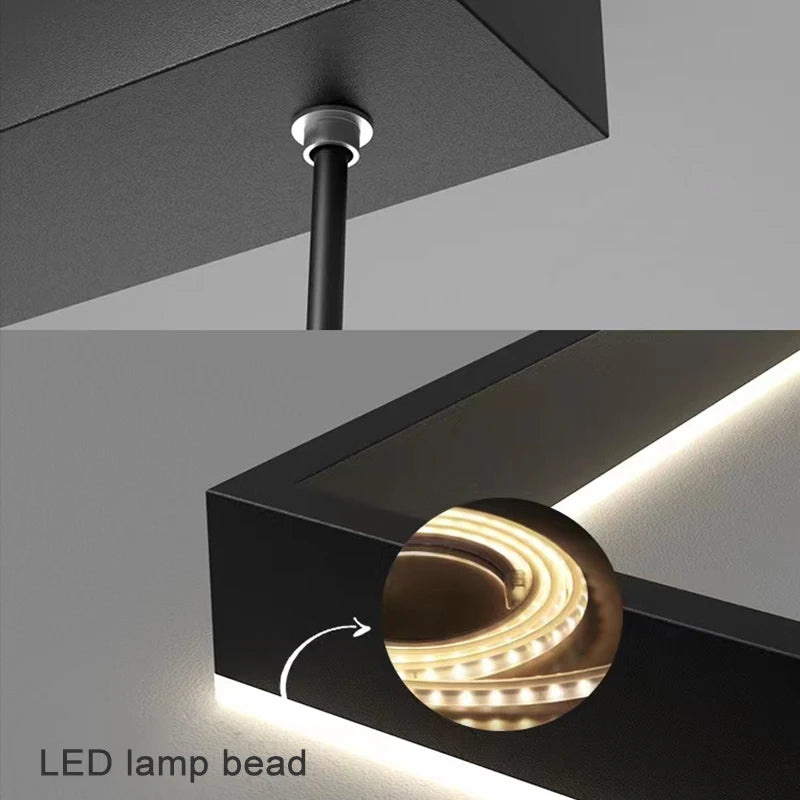 Lustre Led carré moderne pour salon salle à manger chambre cuisine noir Rectangle Led plafonnier suspension lampe - vue 7 sur 18