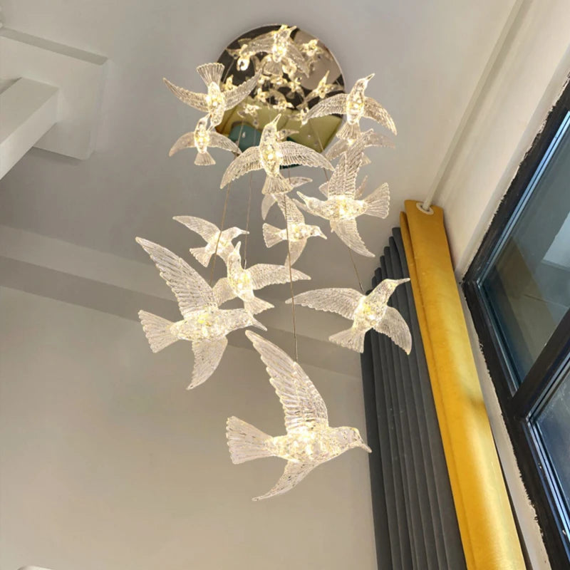 suspension LED décorative en forme d'oiseau pour loft et villa - vue 5 sur 18