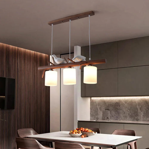 Suspension nordique en bois pour Table à manger île de cuisine lustre Led créatif oiseau moderne Bar café arbres éclairage suspendu