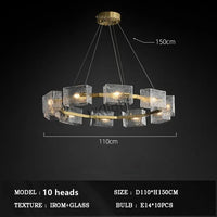 lustre led moderne ondulations d'eau en verre de luxe