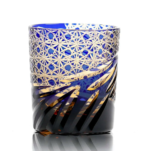 Verre whisky japonais edo kiriko gravé motifs géométriques