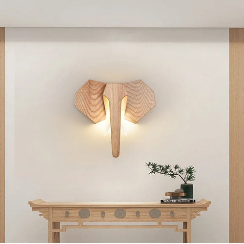 lampe éléphant en bois de frêne style sud-est asiatique