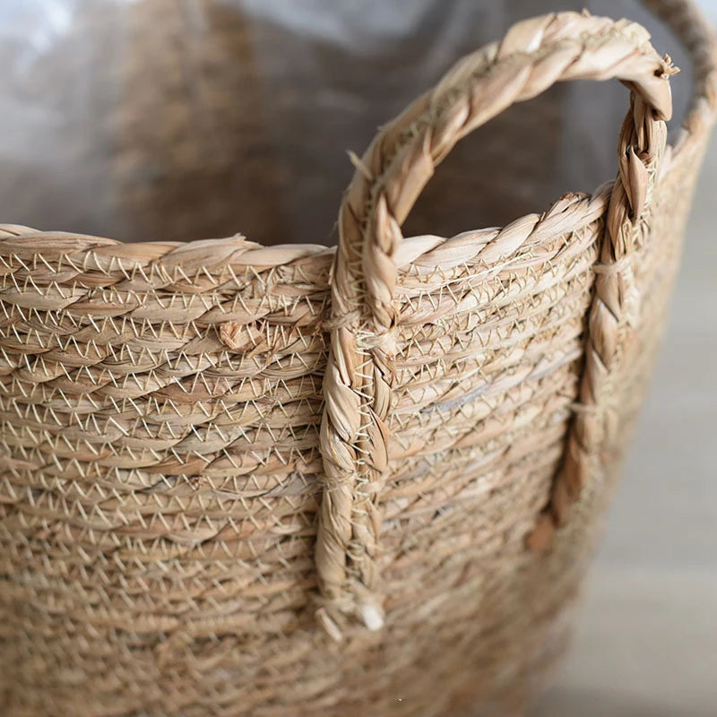 panier tissé à la main en paille pour plantes et linge - vue 7 sur 8