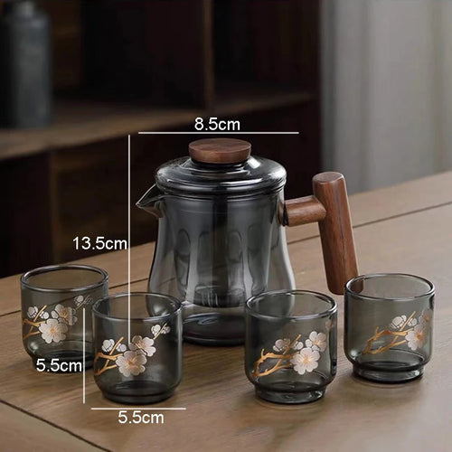 Théière en verre portable avec tasses style moderne