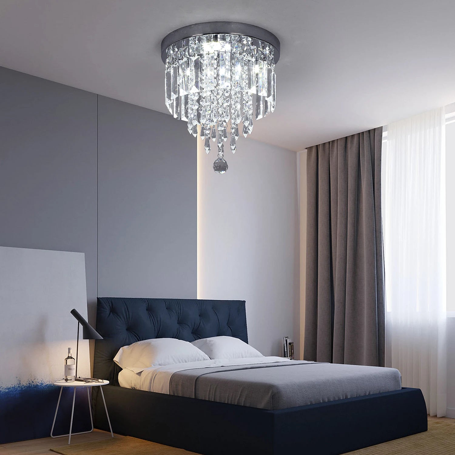 Plafonnier LED en cristal et acier inoxydable - vue 5 sur 10