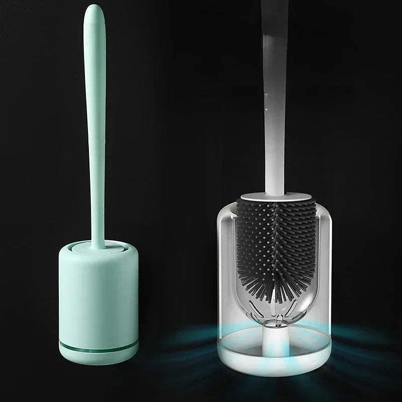 brosse de toilette suspendue en silicone avec manche long et support rapide