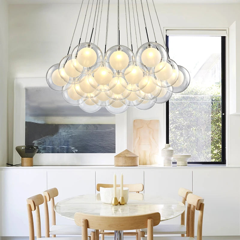 Boule de verre LED moderne en boule plafond lustre nordique salon salle à manger chambre décor à la maison suspension lampe de restaurant - vue 3 sur 5