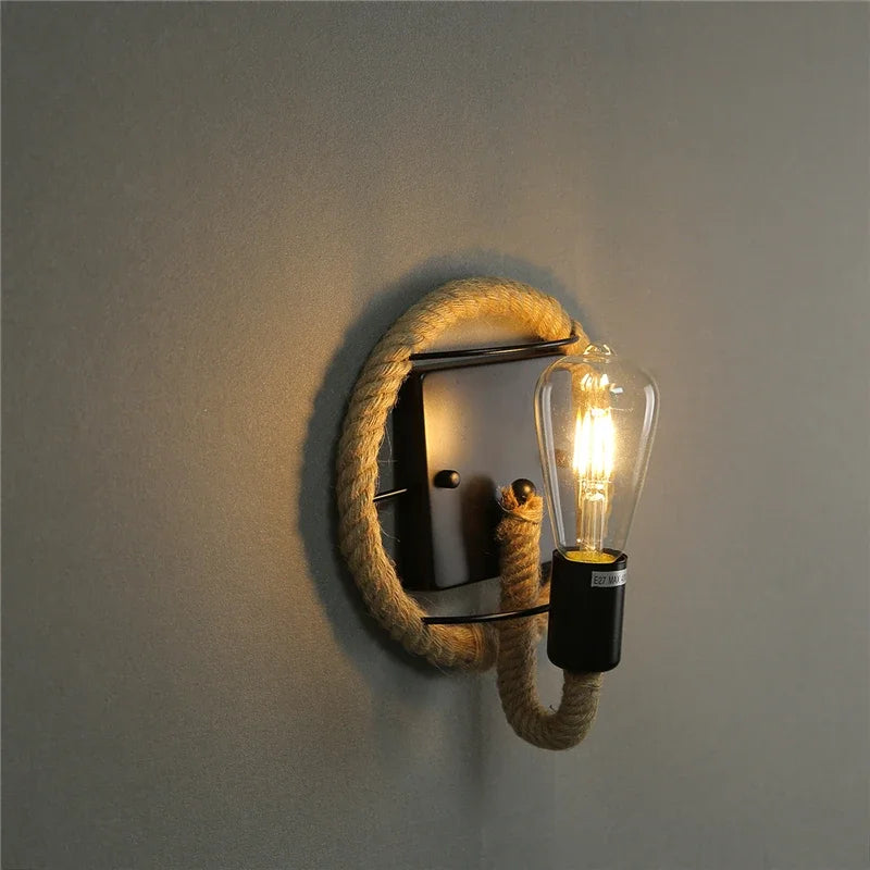 applique murale rétro en corde de chanvre pour intérieur