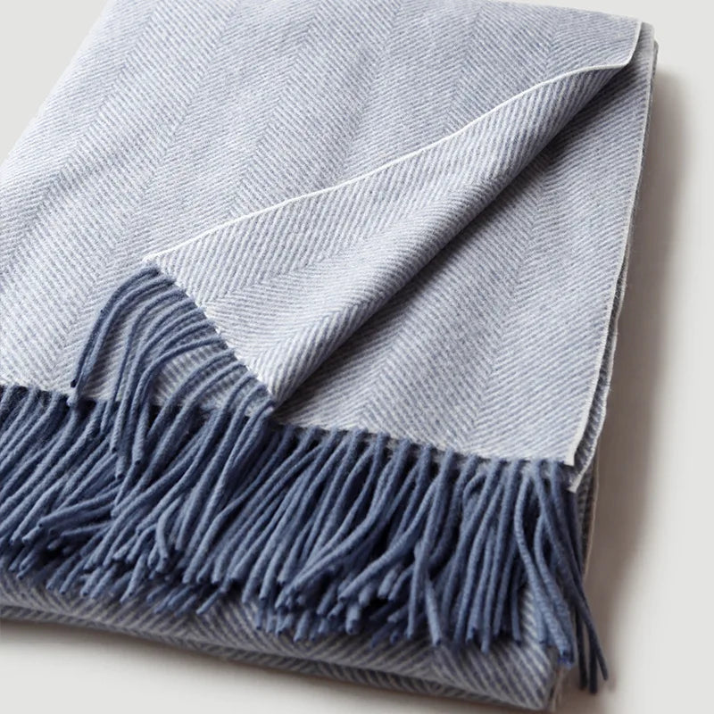 plaid laine douce rayures twill pompons voyage maison - vue 4 sur 7