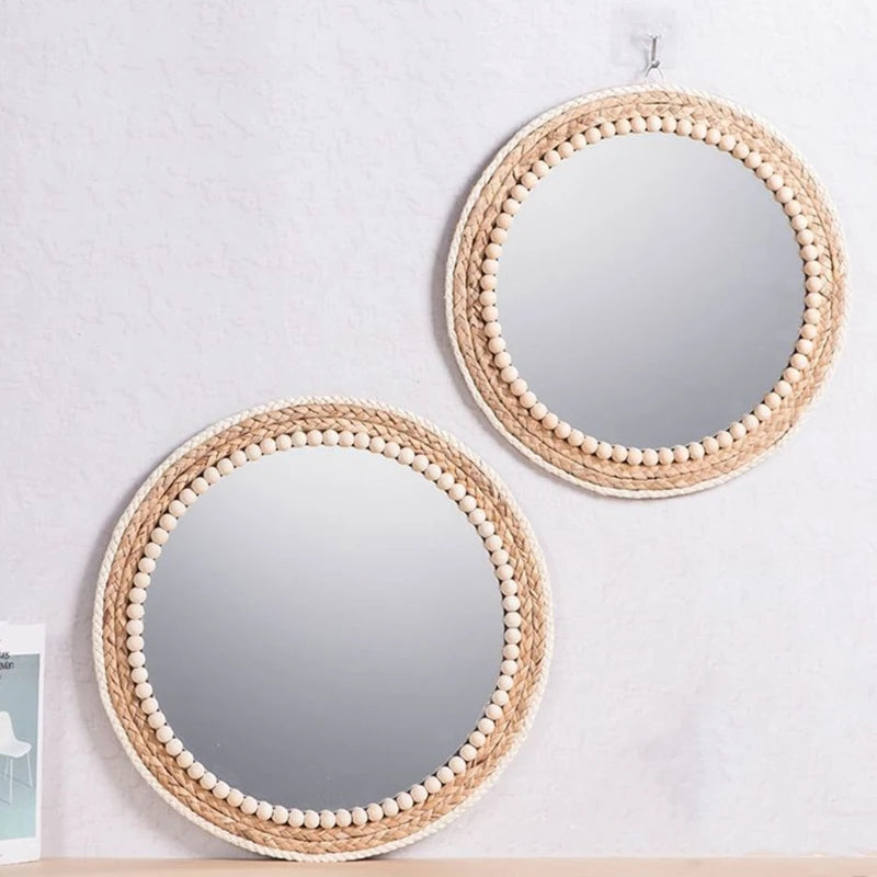 miroir mural rond en rotin style bohème décoration murale élégante - vue 4 sur 6