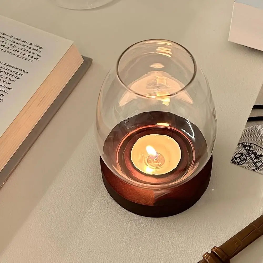 bougeoirs en verre avec couvercle décoration intérieure en bois - vue 5 sur 9