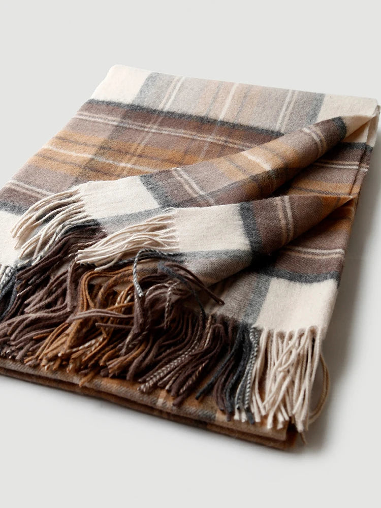 Plaid laine cachemire motif ecossais style pastoral chaud - vue 2 sur 7