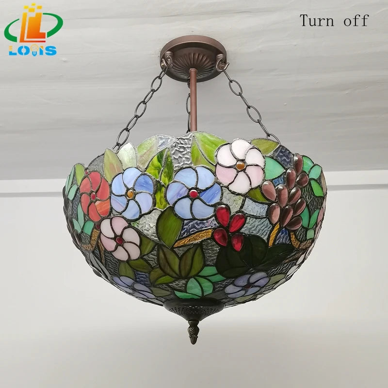 lustre en forme de raisin style tiffany à fleurs américaines - vue 6 sur 6