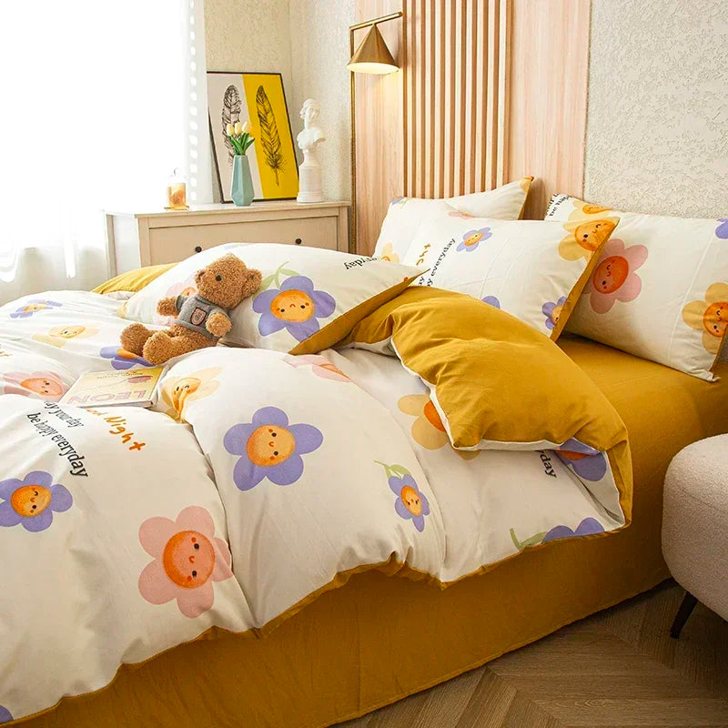 housse de couette imprimée fleurs en coton lavé