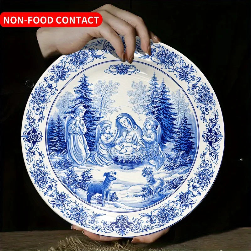 Assiette murale vintage céramique décor religieux crèche bijoux