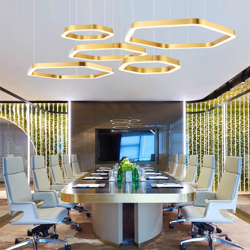 Hexagone Design Led Lustre Moderne De Luxe En Acier Inoxydable Lampe Salon Suspension Luminaire Décor À La Maison Escalier Plafond Lustre