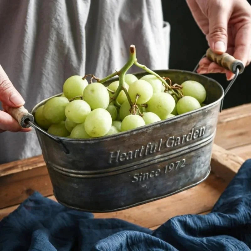 panier de rangement en métal vintage pour fleurs et fruits - vue 5 sur 6