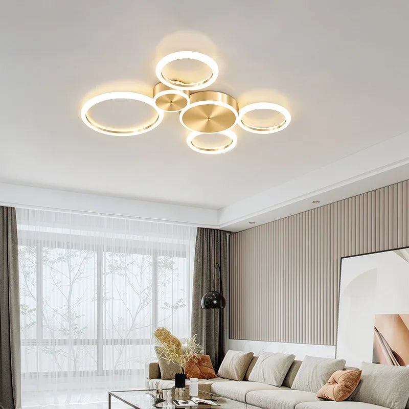 Plafond moderne à LEDs lustre en aluminium Simple plafonnier pour salon chambre salle à manger cercle anneaux plafonnier doré - vue 7 sur 12