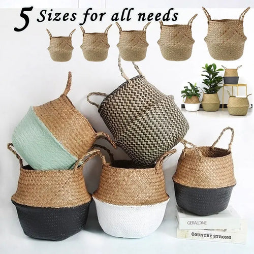 paniers de rangement pliables en rotin avec poignée pour divers usages