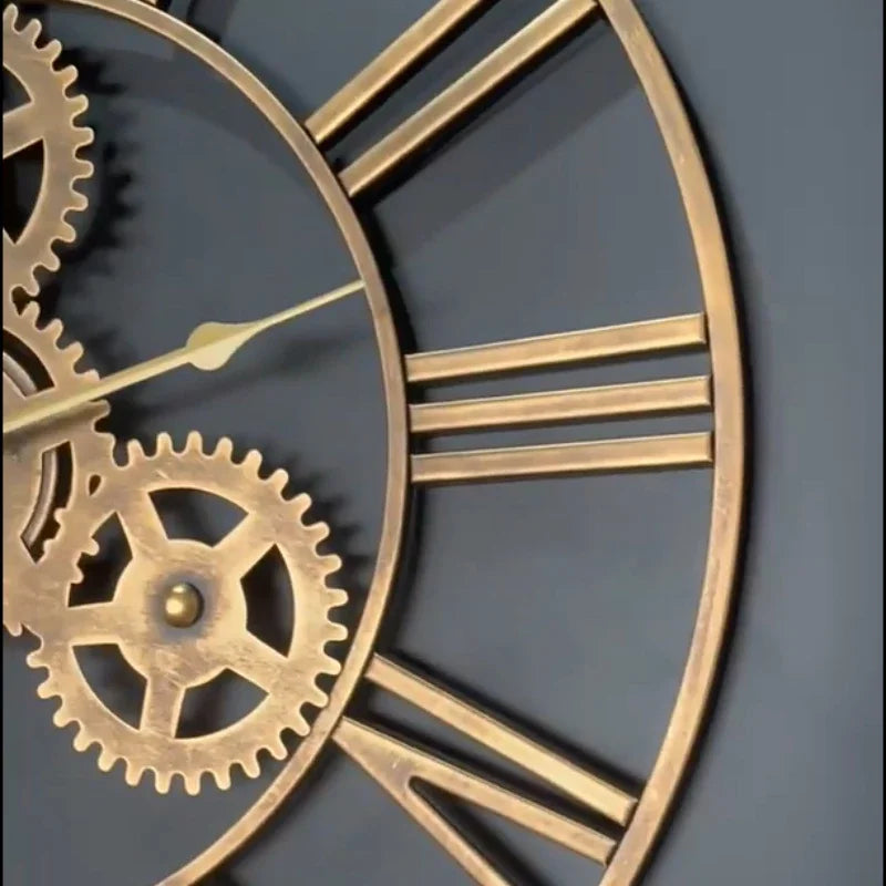 horloge murale rétro en métal avec grand engrenage décoratif - vue 4 sur 6