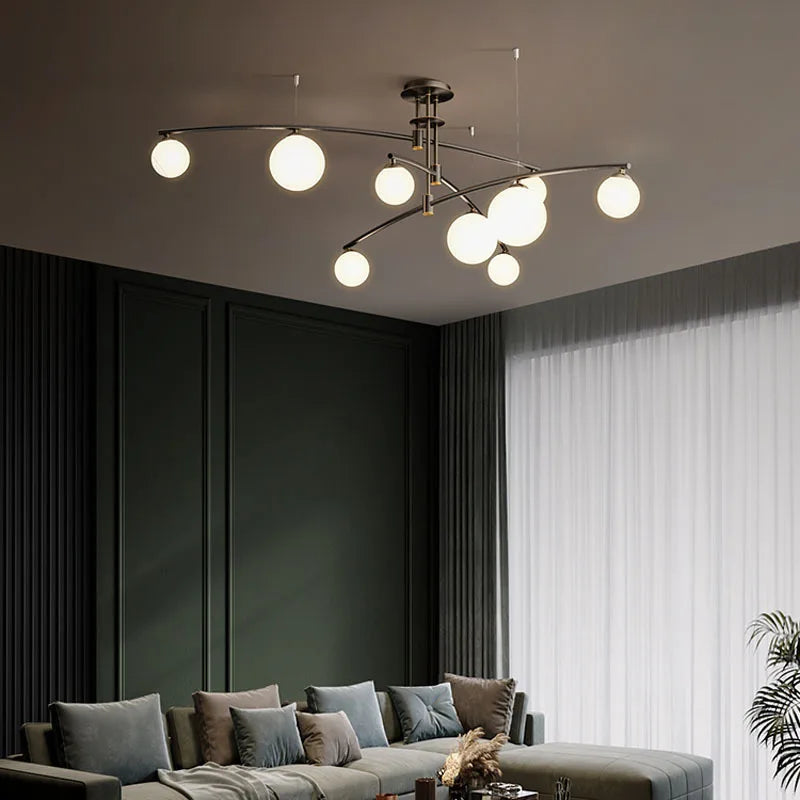 lustre moderne nordique en verre avec luminaire suspendu en fer