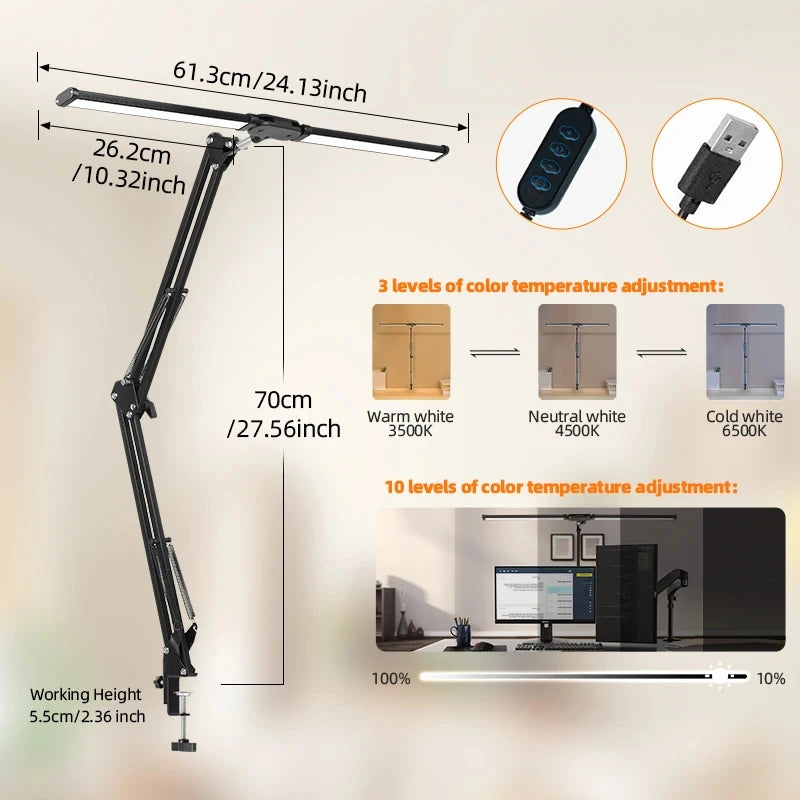 lampe de bureau à pince avec support et modes de couleur