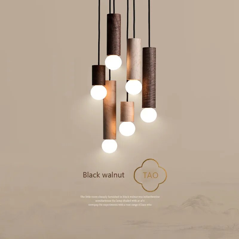 suspension noyer lustre chinois barre tête lampes - vue 4 sur 13