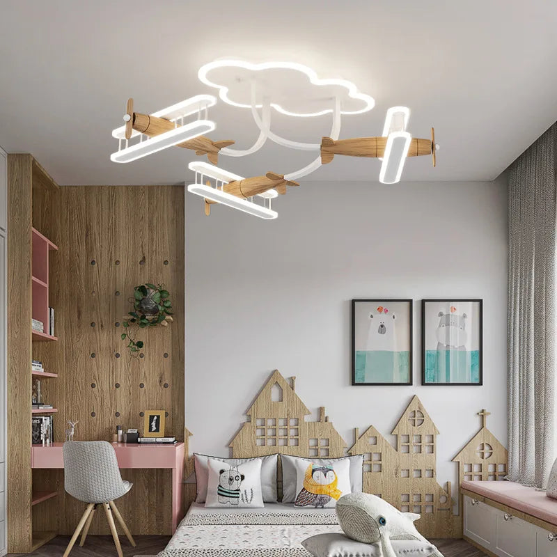 plafonnier avion en bois pour chambre d'enfant moderne et chaleureux - vue 3 sur 8