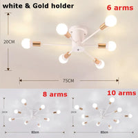 Rétro fer lustre noir/blanc 6/8/10 prises éclairage Vintage araignée lustre moderne plafonnier luminaire éclairage