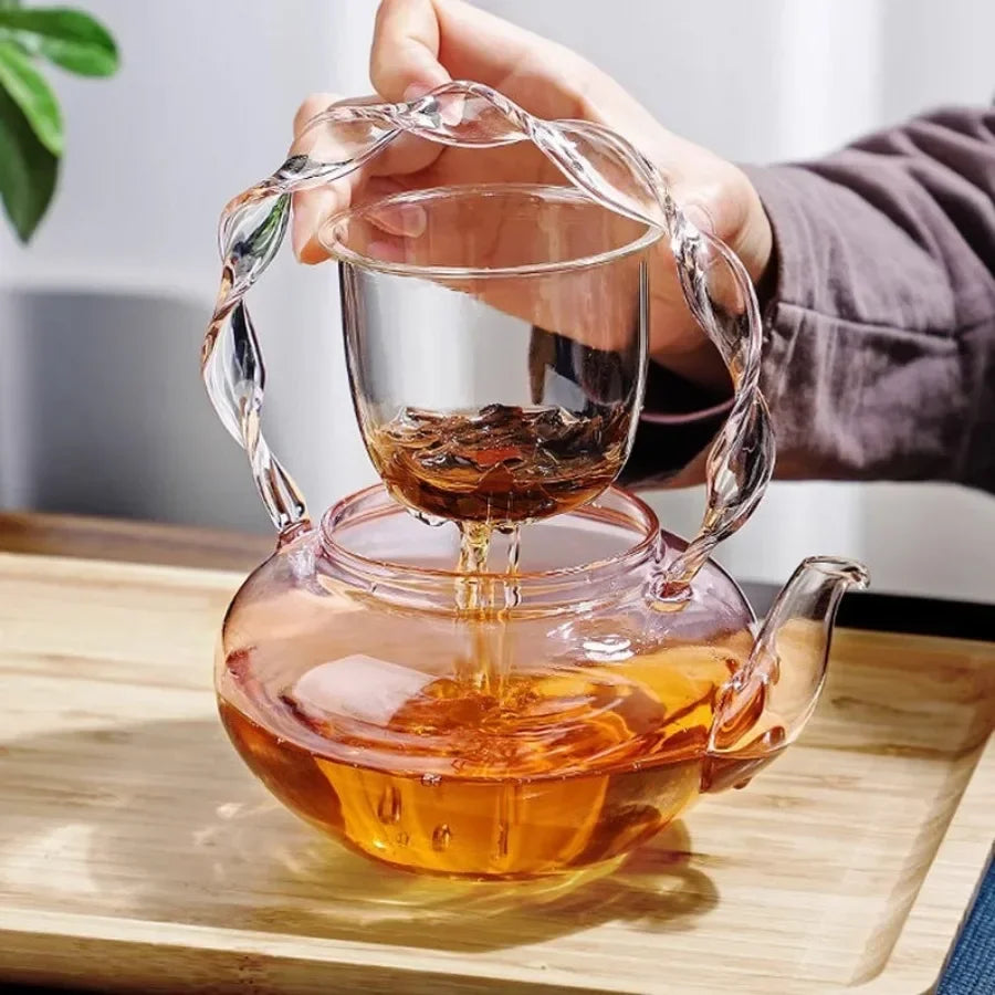 Théière verre borosilicate poignée articulée fonction papillon - vue 4 sur 6