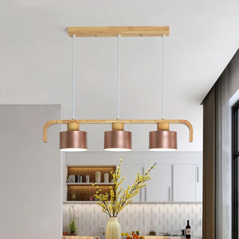 Suspension nordiques abat-jour en métal Led en bois décor à la maison lampe suspendue Restaurant café intérieur créativité lustres luminaires - vue 4 sur 16
