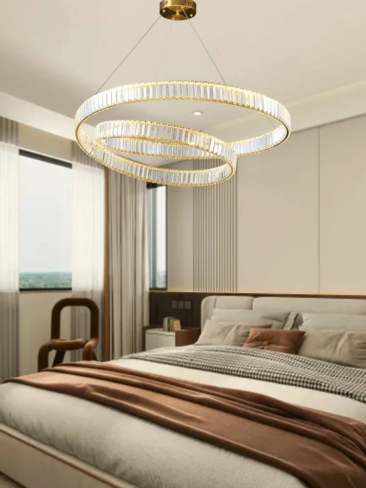 suspension led moderne en cristal design élégant et réglable - vue 5 sur 9