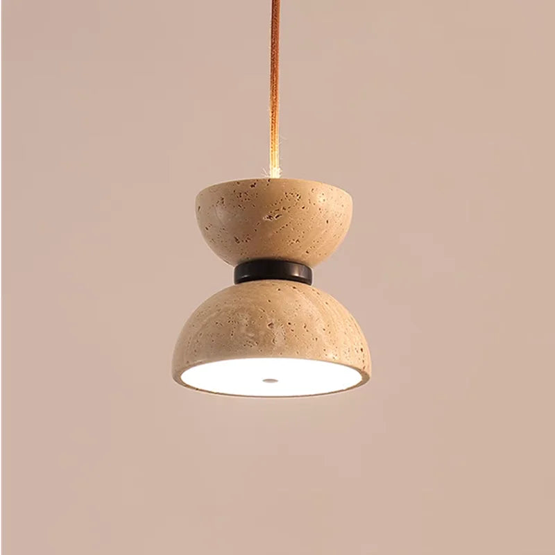 Rétro Pierre Naturelle Art Suspension Lumière Jaune Travertin LED Chambre Chevet Créatif Crème Nordique Décoration Éclairage