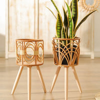 pot en rotin tressé pour plantes et fleurs décoratif et pratique