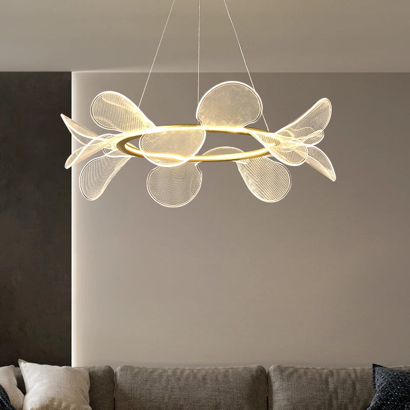 lustre en acrylique transparent avec anneau doré gradation variable - vue 5 sur 10