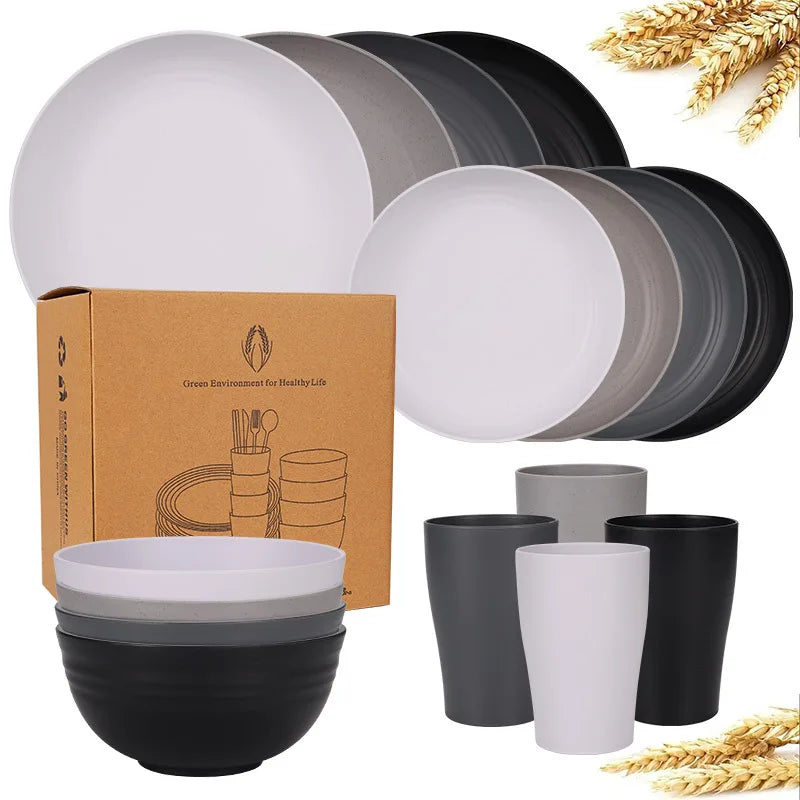 Set vaisselle paille de ble assiettes bols incassable