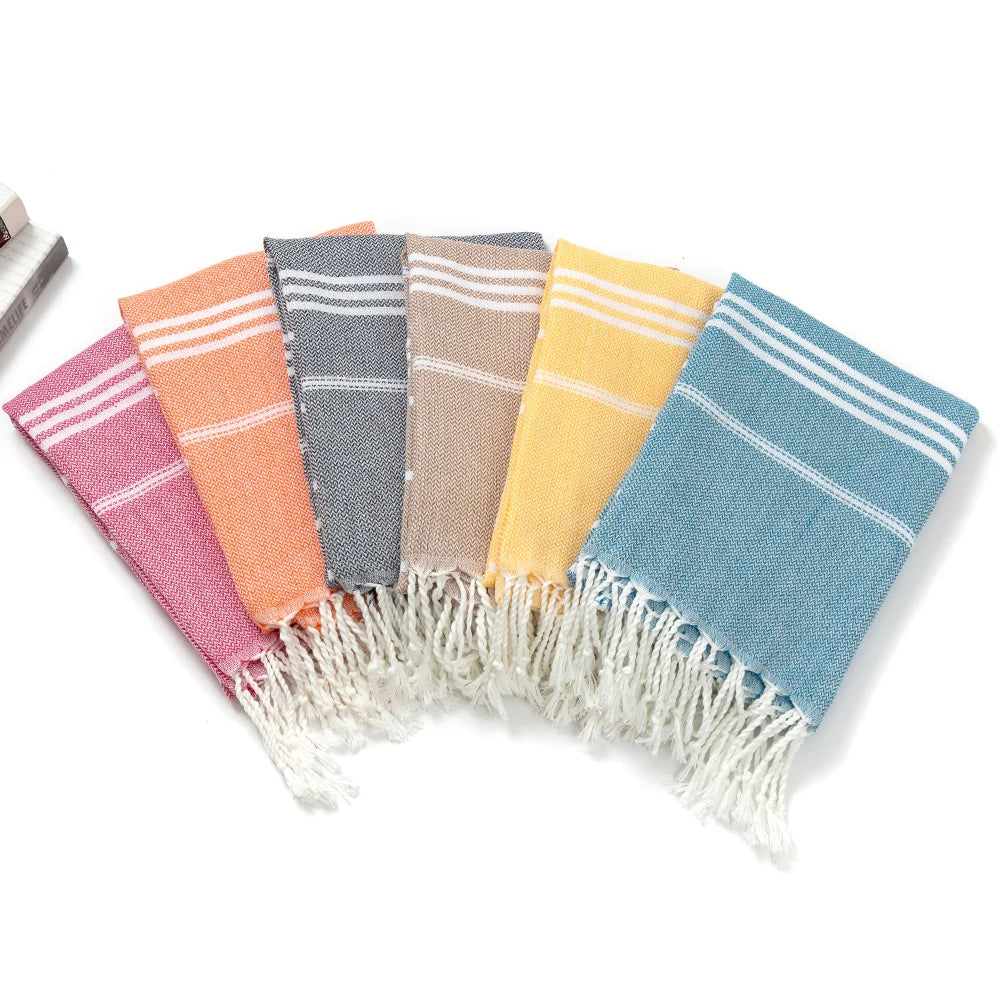 serviette de plage turque rayée coton franges absorbante - vue 4 sur 7
