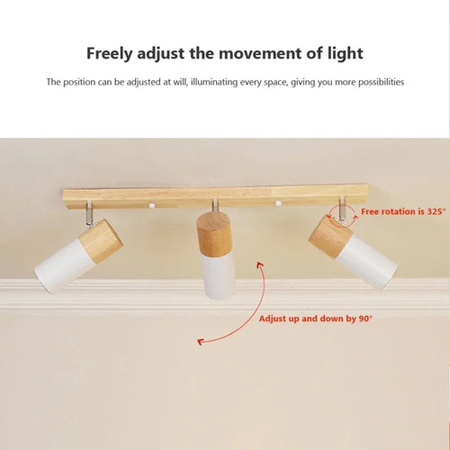 plafonnier en bois avec projecteur rotatif réglable décoratif