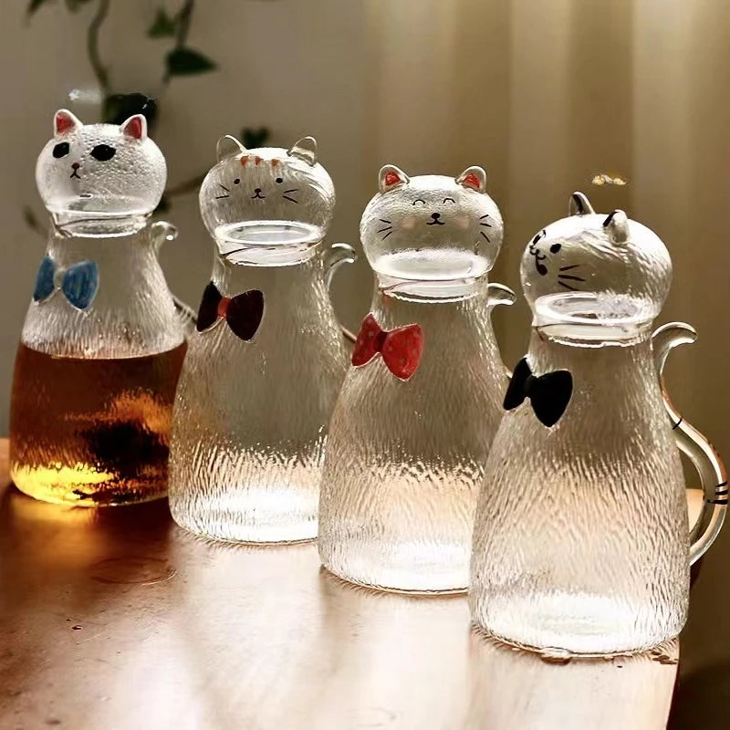 carafe en verre résistant motif chat style ludique