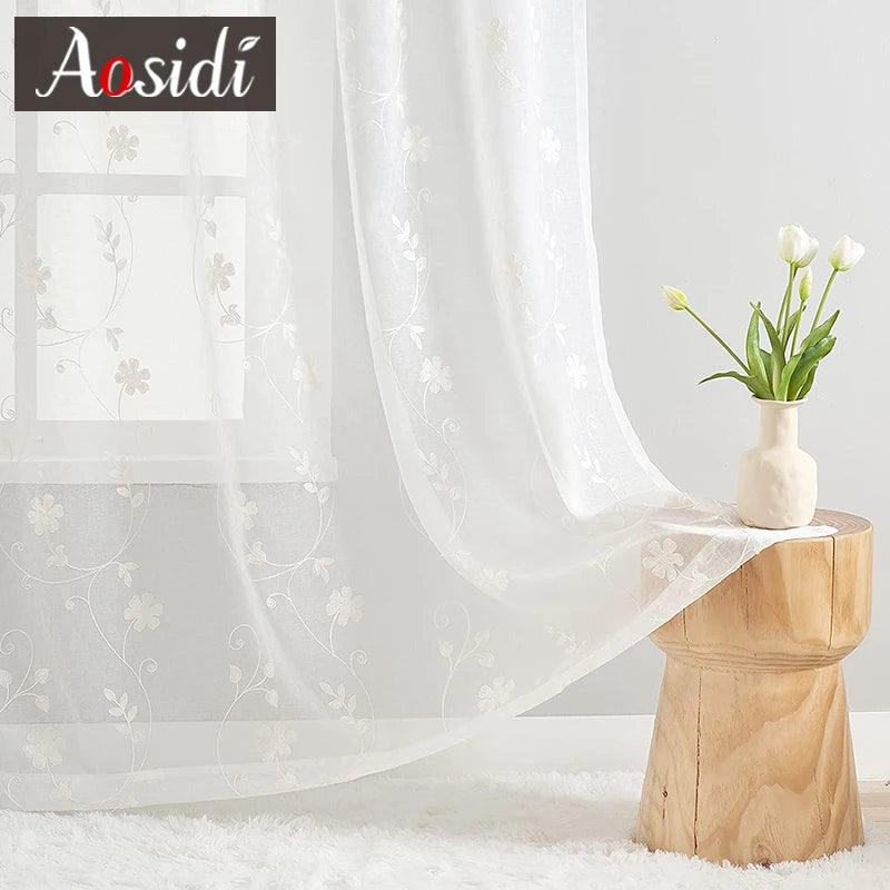 Voilage tulle brodé floral léger pour salon chambre