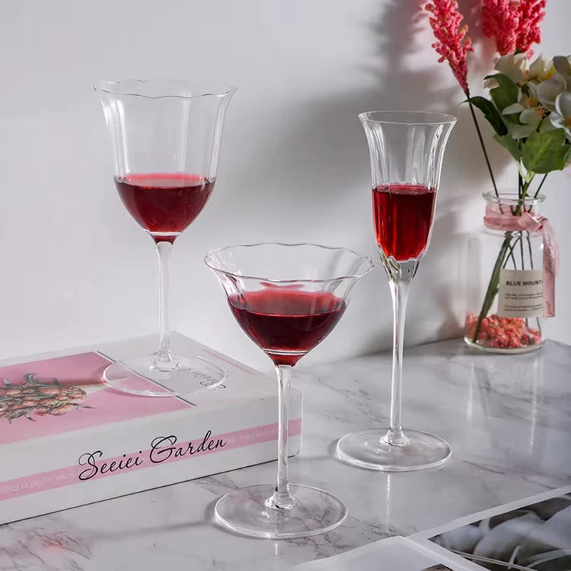 Verres à vin cristal rétro motifs floraux rayures - vue 7 sur 7