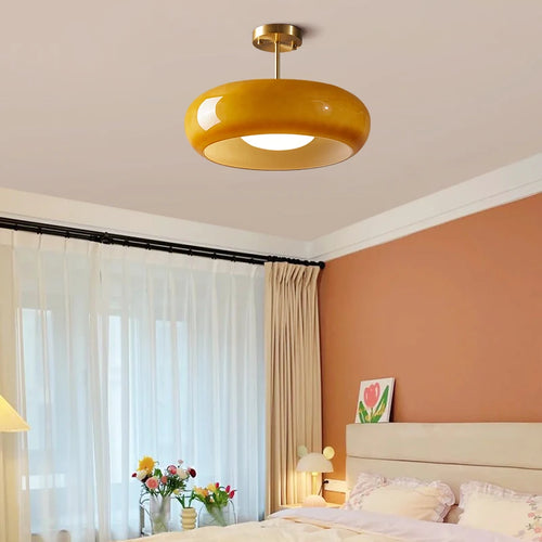 IWHD nordique plafond moderne à LEDs lampe maison éclairage intérieur chambre salon salle à manger cuivre jaune verre abat-jour lampara