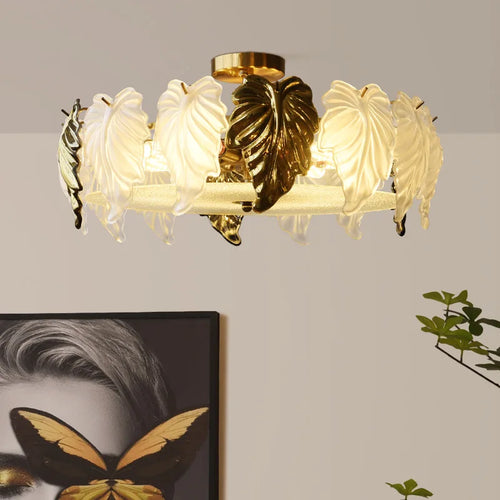 plafonnier led design vintage français en forme de feuilles de verre