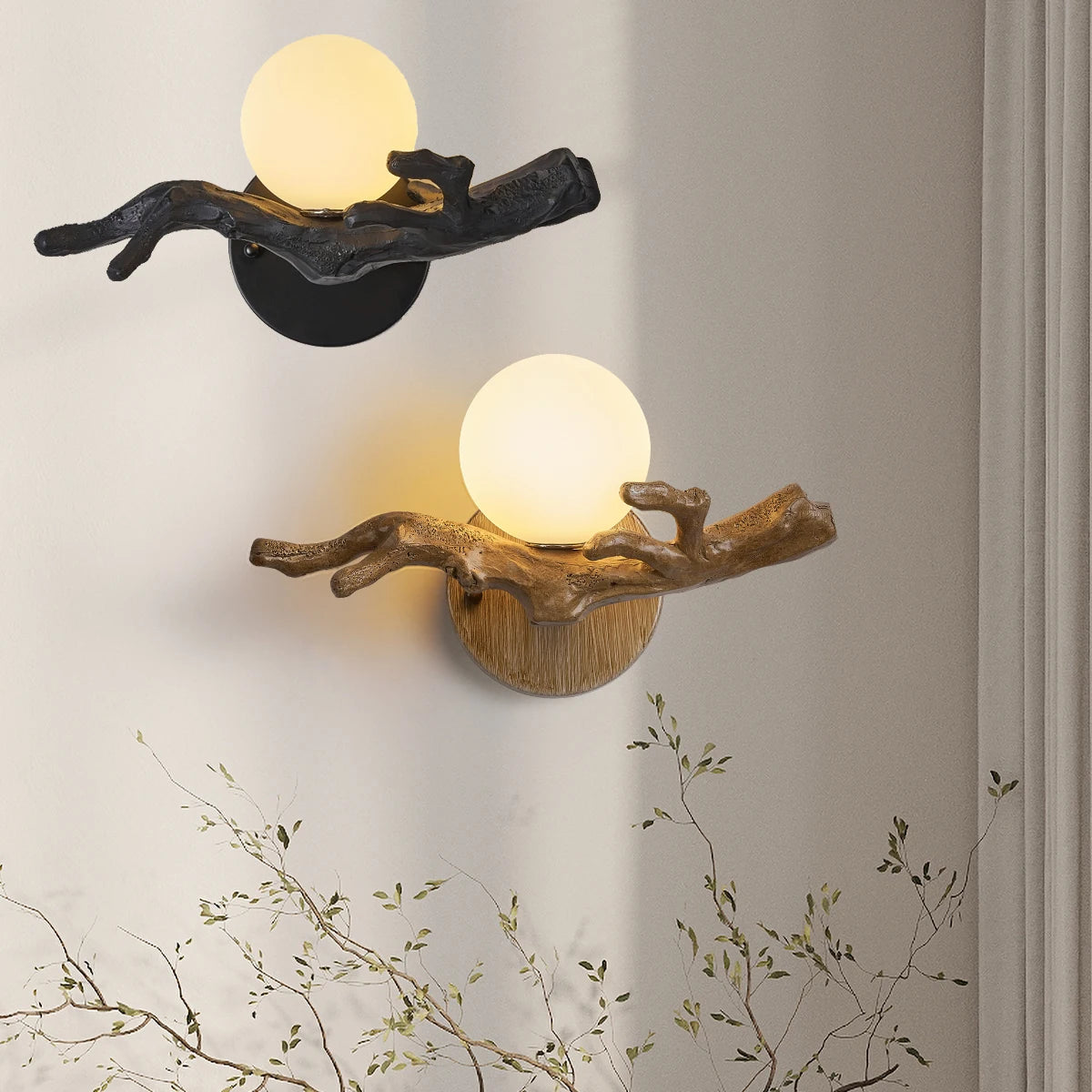 Applique murale LED Vintage en forme de branche d'arbre en résine - vue 2 sur 10