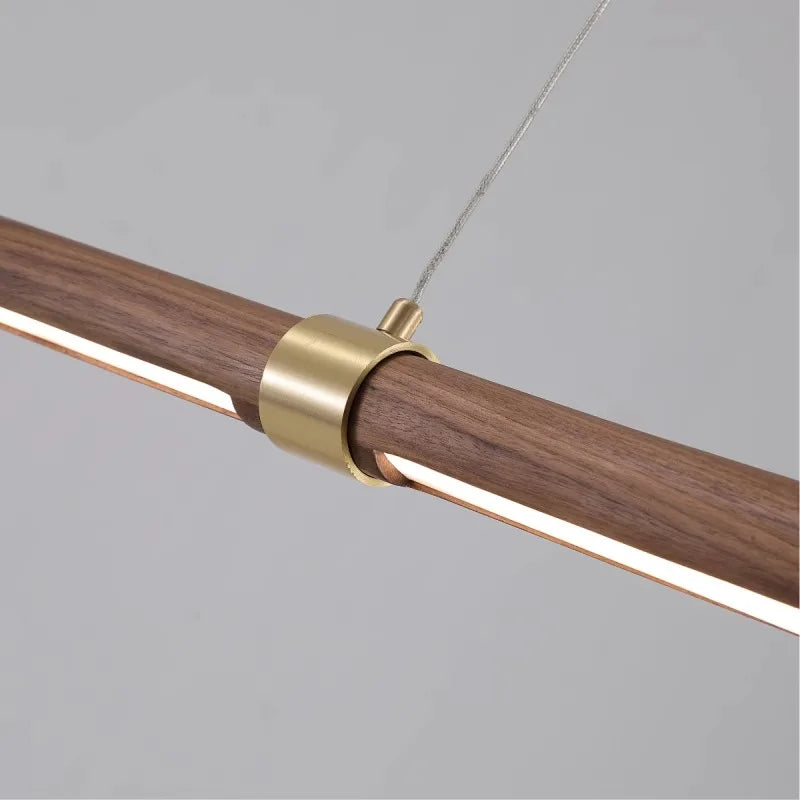 lustre long en bois avec éclairage led suspendu - vue 5 sur 5