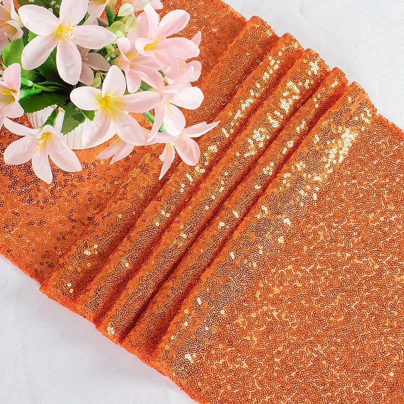 Chemin de table paillettes orange décoration fête mariage - vue 5 sur 7